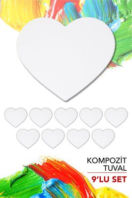 20 cm Kalp Pres Kompozit Tuval 9'lu Set