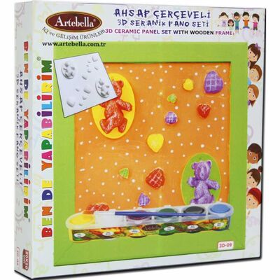 09 I Çocuk Ahşap Çerçeveli 3D Seramik Pano Boyama Seti