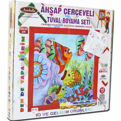 01 I Eğitici Ahşap Çerçeveli Tuval Boyama Seti + 6 Yaş 32x32 cm