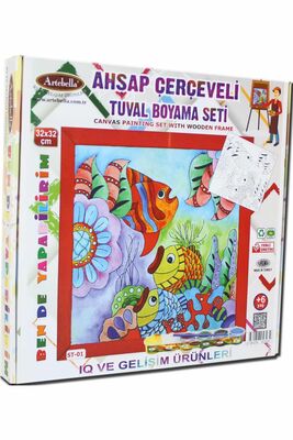 01 I Eğitici Ahşap Çerçeveli Tuval Boyama Seti + 6 Yaş 32x32 cm