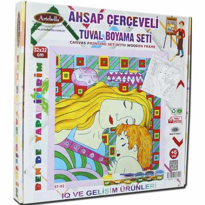 02 I Eğitici Ahşap Çerçeveli Tuval Boyama Seti + 6 Yaş 32x32 cm