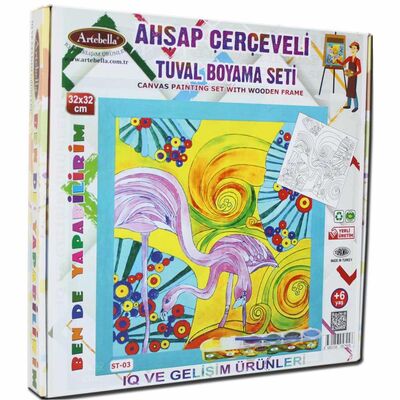 03 I Eğitici Ahşap Çerçeveli Tuval Boyama Seti + 6 Yaş 32x32 cm