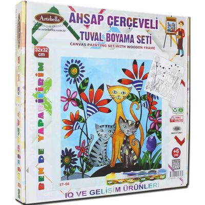 06 I Eğitici Ahşap Çerçeveli Tuval Boyama Seti + 6 Yaş 32x32 cm