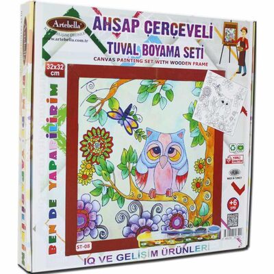 08 I Eğitici Ahşap Çerçeveli Tuval Boyama Seti + 6 Yaş 32x32 cm