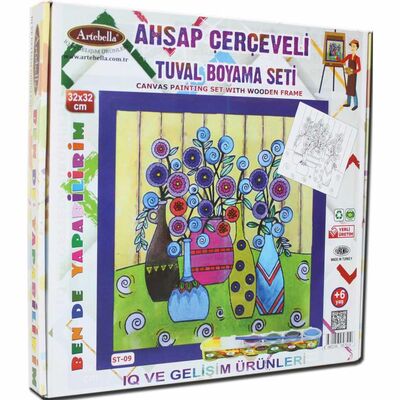 09 I Eğitici Ahşap Çerçeveli Tuval Boyama Seti + 6 Yaş 32x32 cm