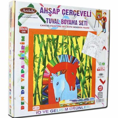 10 I Eğitici Ahşap Çerçeveli Tuval Boyama Seti + 6 Yaş 32x32 cm