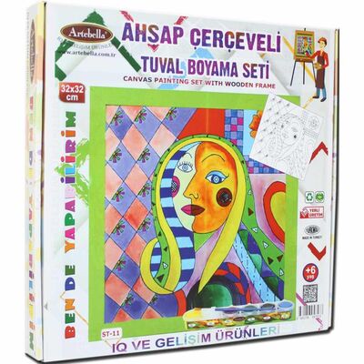 11 I Eğitici Ahşap Çerçeveli Tuval Boyama Seti + 6 Yaş 32x32 cm