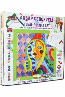 11 I Eğitici Ahşap Çerçeveli Tuval Boyama Seti + 6 Yaş 32x32 cm