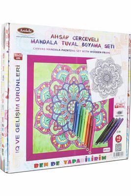 01 I Ahşap Çerçeveli Mandala Tuval Boyama Seti + 6 Yaş 32x32 cm