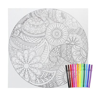 02 I Ahşap Çerçeveli Mandala Tuval Boyama Seti + 6 Yaş 32x32 cm