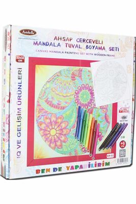 02 I Ahşap Çerçeveli Mandala Tuval Boyama Seti + 6 Yaş 32x32 cm