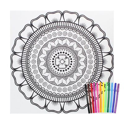 03 I Ahşap Çerçeveli Mandala Tuval Boyama Seti + 6 Yaş 32x32 cm