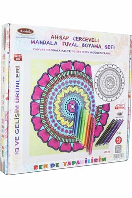 03 I Ahşap Çerçeveli Mandala Tuval Boyama Seti + 6 Yaş 32x32 cm