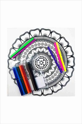 03 I Ahşap Çerçeveli Mandala Tuval Boyama Seti + 6 Yaş 32x32 cm