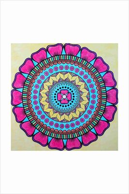 03 I Ahşap Çerçeveli Mandala Tuval Boyama Seti + 6 Yaş 32x32 cm