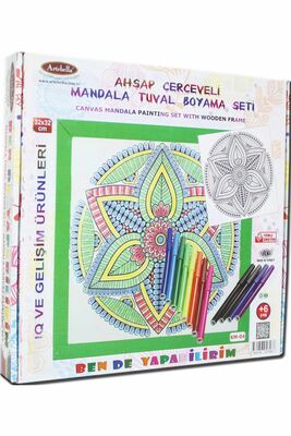 04 I Ahşap Çerçeveli Mandala Tuval Boyama Seti + 6 Yaş 32x32 cm