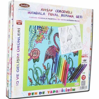 06 I Ahşap Çerçeveli Mandala Tuval Boyama Seti + 6 Yaş 32x32 cm