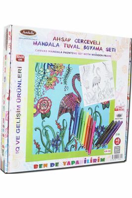 06 I Ahşap Çerçeveli Mandala Tuval Boyama Seti + 6 Yaş 32x32 cm