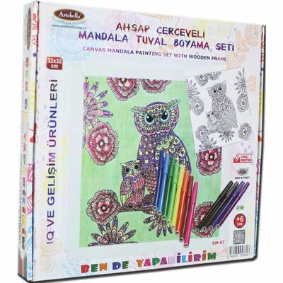 07 I Ahşap Çerçeveli Mandala Tuval Boyama Seti + 6 Yaş 32x32 cm