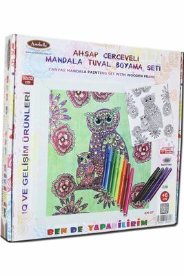 07 I Ahşap Çerçeveli Mandala Tuval Boyama Seti + 6 Yaş 32x32 cm