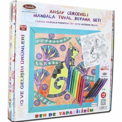 08 I Ahşap Çerçeveli Mandala Tuval Boyama Seti + 6 Yaş 32x32 cm