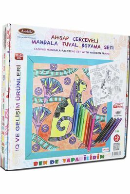 08 I Ahşap Çerçeveli Mandala Tuval Boyama Seti + 6 Yaş 32x32 cm