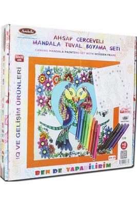 09 I Ahşap Çerçeveli Mandala Tuval Boyama Seti + 6 Yaş 32x32 cm