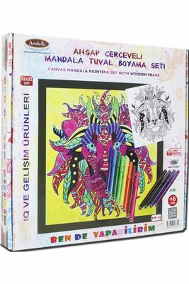 10 I Ahşap Çerçeveli Mandala Tuval Boyama Seti + 6 Yaş 32x32 cm