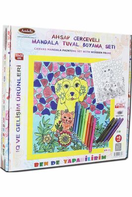 11 I Ahşap Çerçeveli Mandala Tuval Boyama Seti + 6 Yaş 32x32 cm