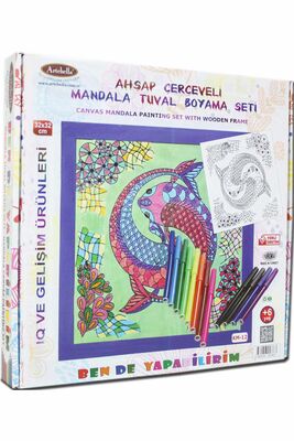 12 I Ahşap Çerçeveli Mandala Tuval Boyama Seti + 6 Yaş 32x32 cm