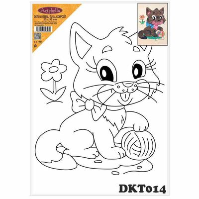 Çocuklar için Kedi Desenli Pres Tuval Boyama 25x35 cm