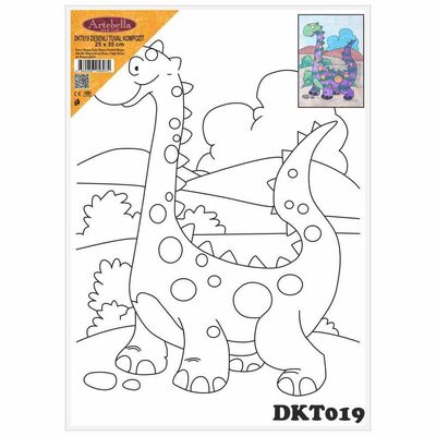 Çocuklar için Dinozor Desenli Pres Tuval Boyama 25x35 cm