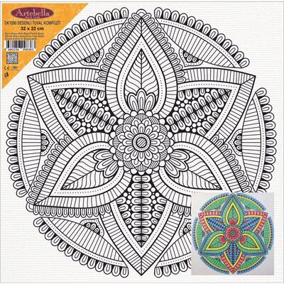 Çiçek Motifli Mandala Pres Tuval Boyama 32x32 cm