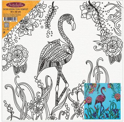 Flamingo Motifli Mandala Pres Tuval Boyama 32x32 cm